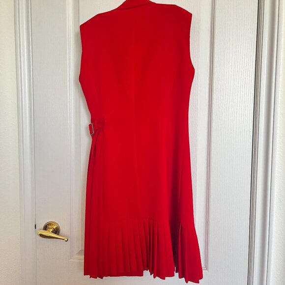 Women's Red Knee-Long Pleated Suit Dress Size M - Picture 2 of 5